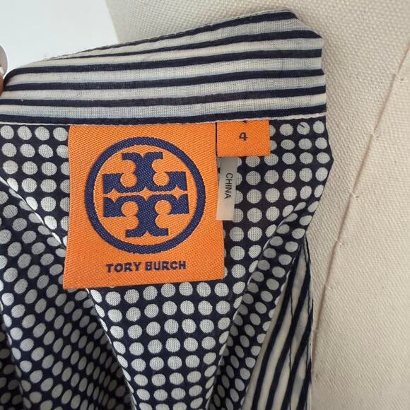 TORY BURCH NAVY/WHITE V-NECK BLOUSE - Picture 7 of 8